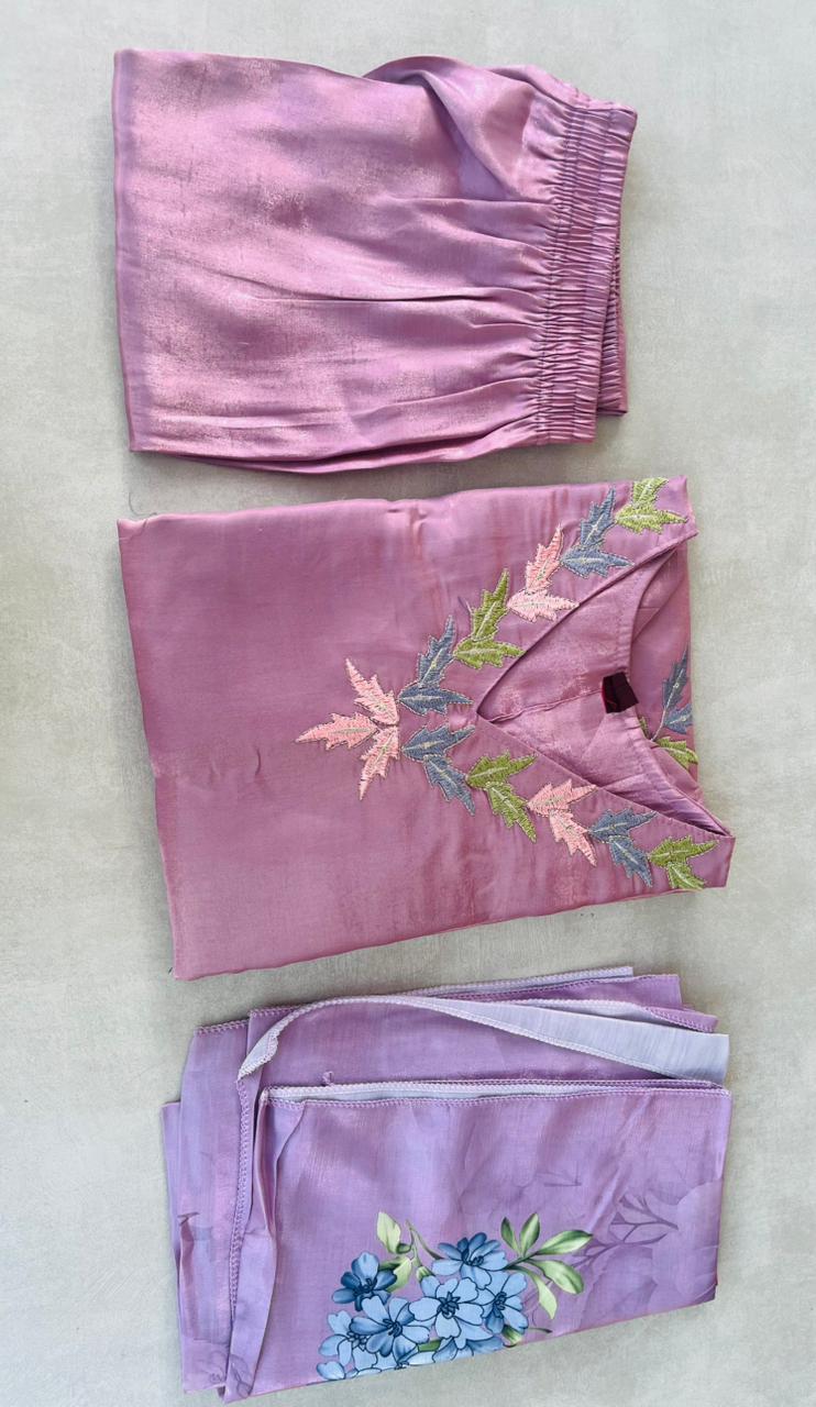 silk blended lavender churidar set