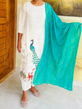 silk blended white churidar set